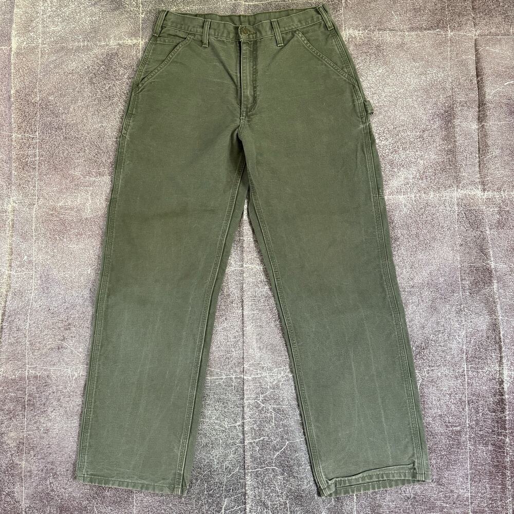 Men's Vintage Y2K Carhartt B11 Washed Duck Moss Green Dungaree Pants Sz 32 X 32